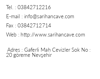 Sarhan Cave Hotel iletiim bilgileri